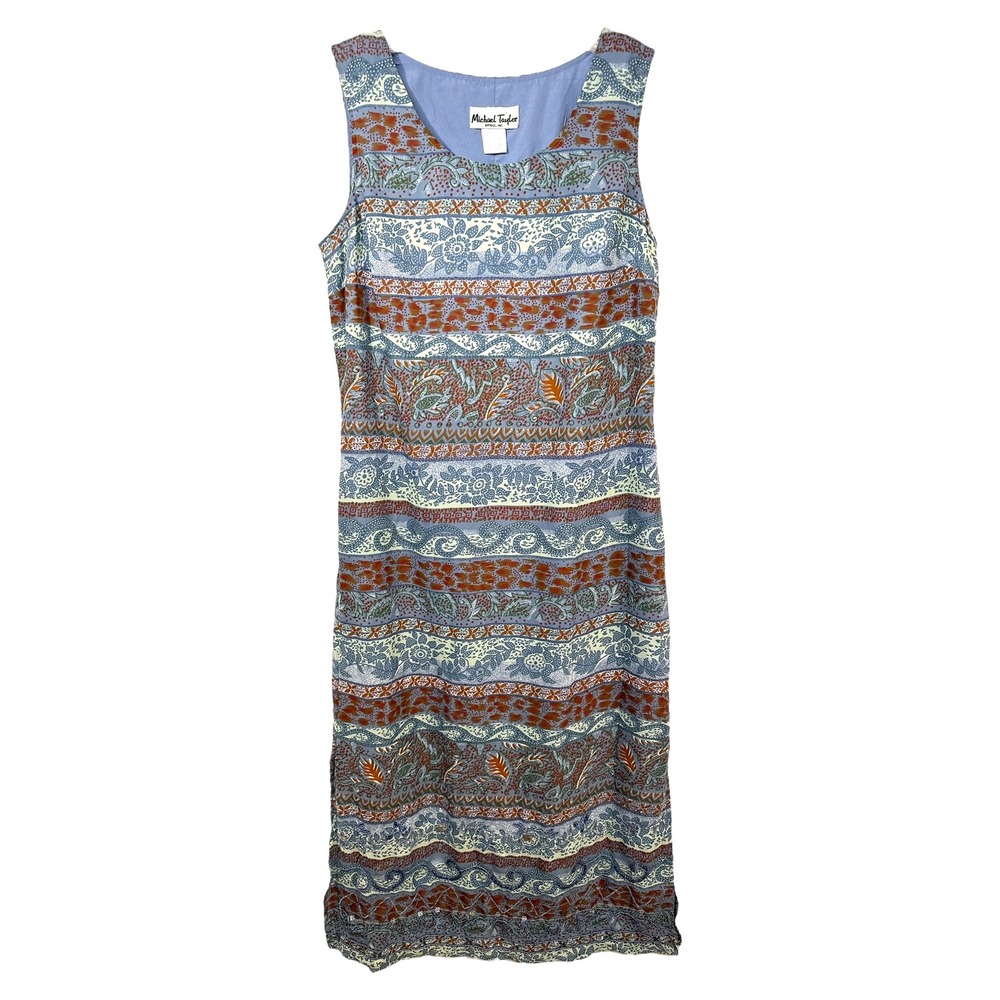 Michael Taylor‎ Medium Maxi Dress Blue Paisley Whimsigoth Fairy Y2K Beaded 1372